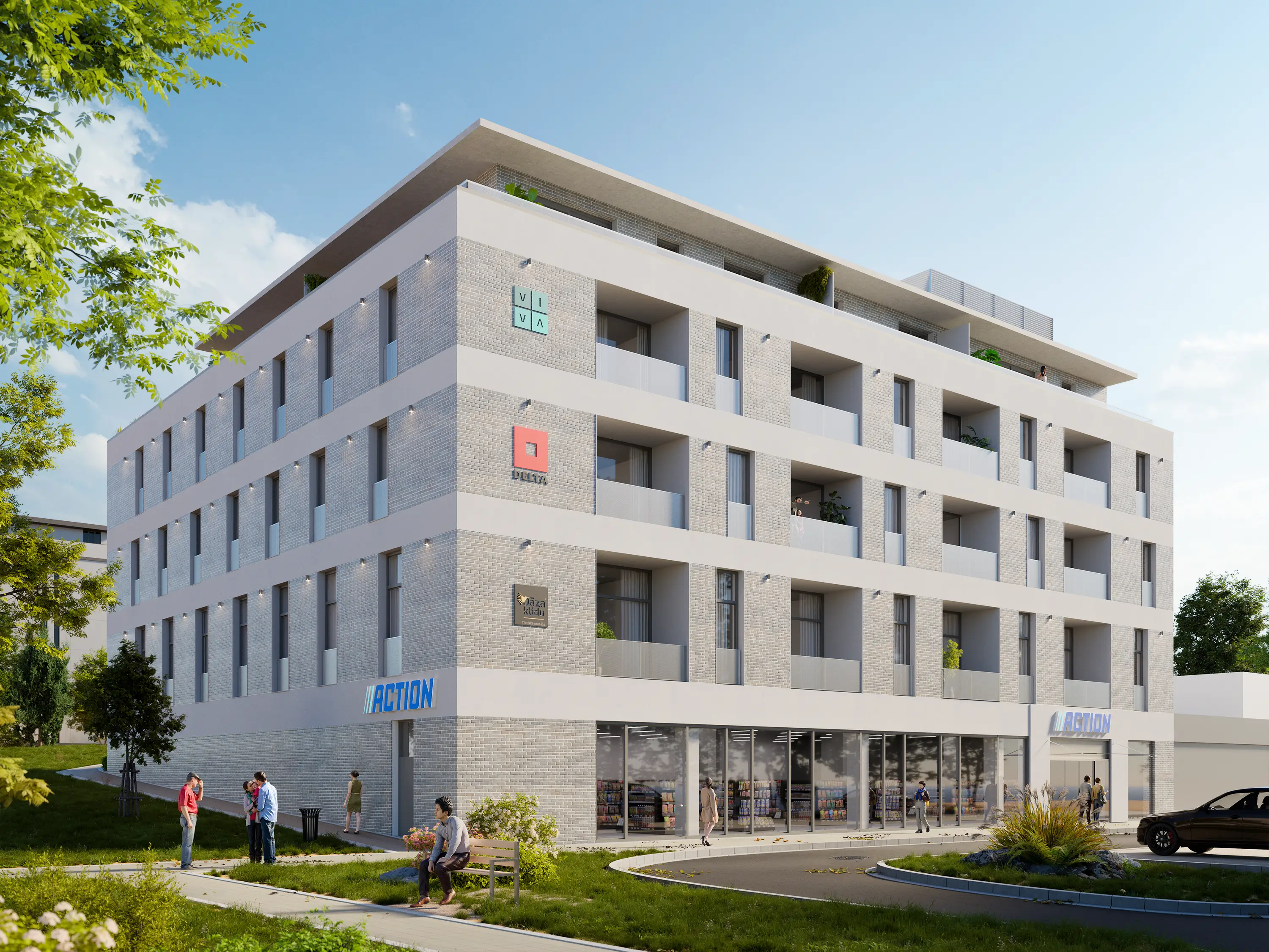 Exteriér bytového centra VIVA – vizualizace